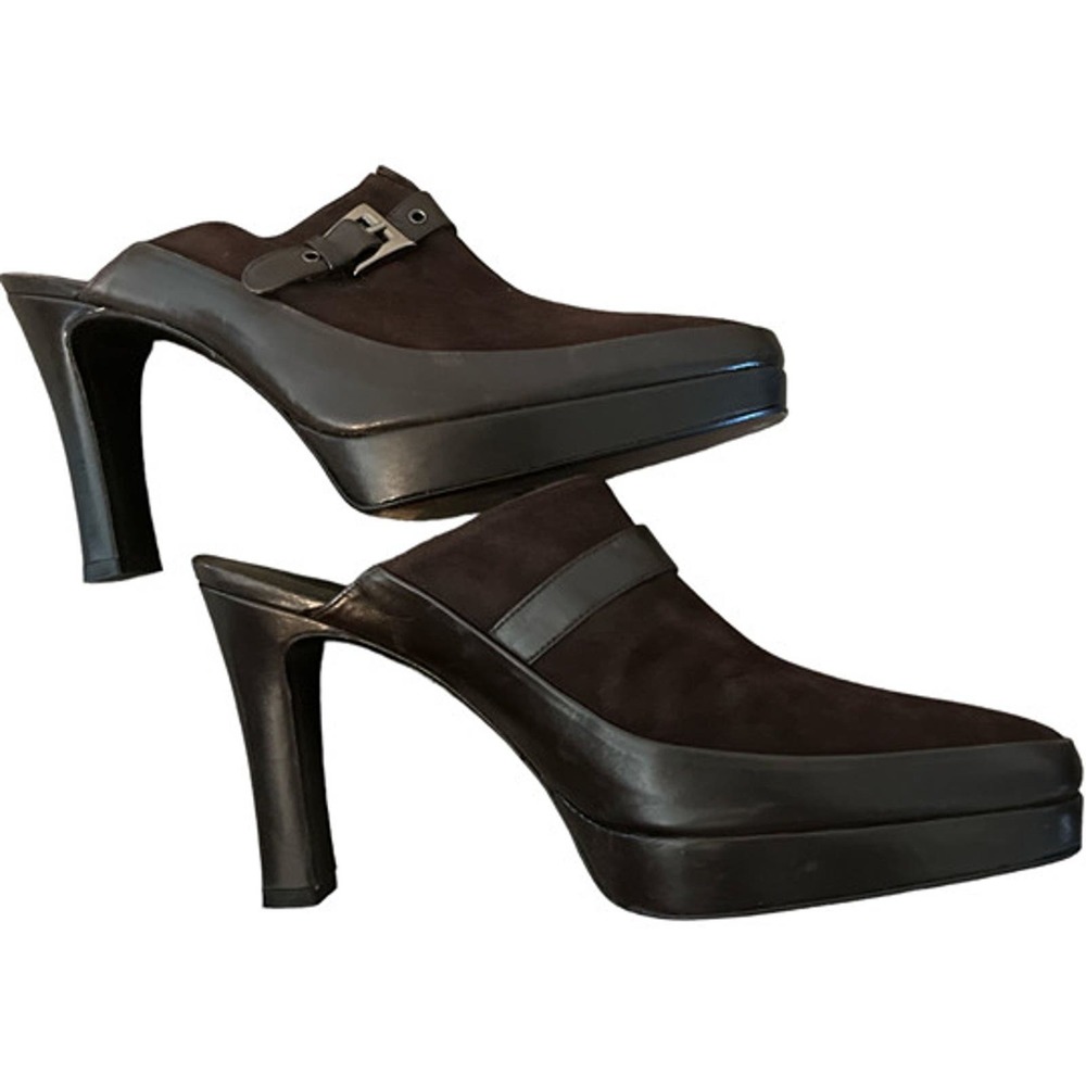 Stuart Weitzman SUEDE LEATHER BUCKLE MULES SZ 9.5